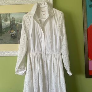 White laser-cut lace shirt dress. Crisp collar screams class.Perfect condition